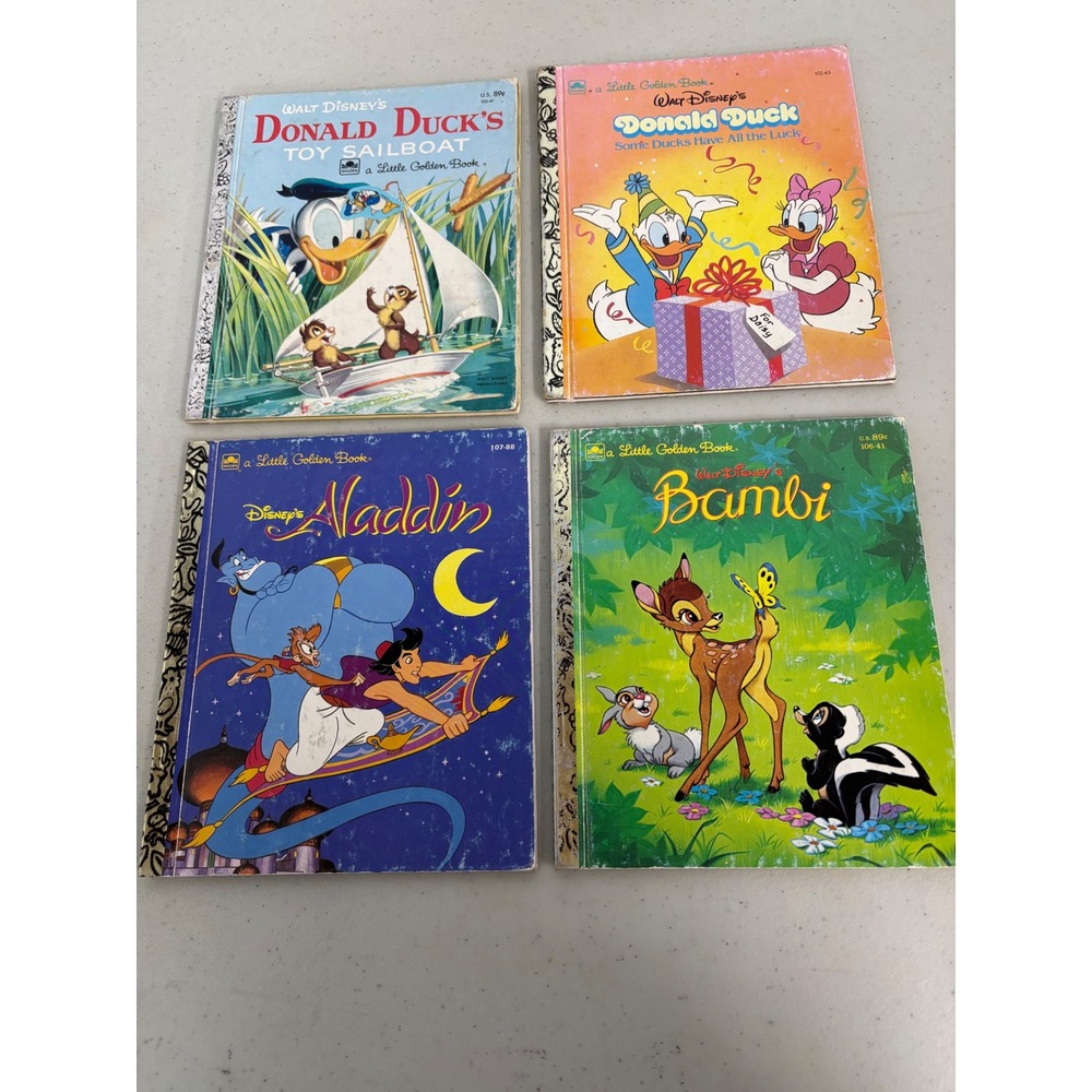 Vintage Walt Disney Little Golden Books Lot of 4 Donald Aladdin Bambi 80s 90s